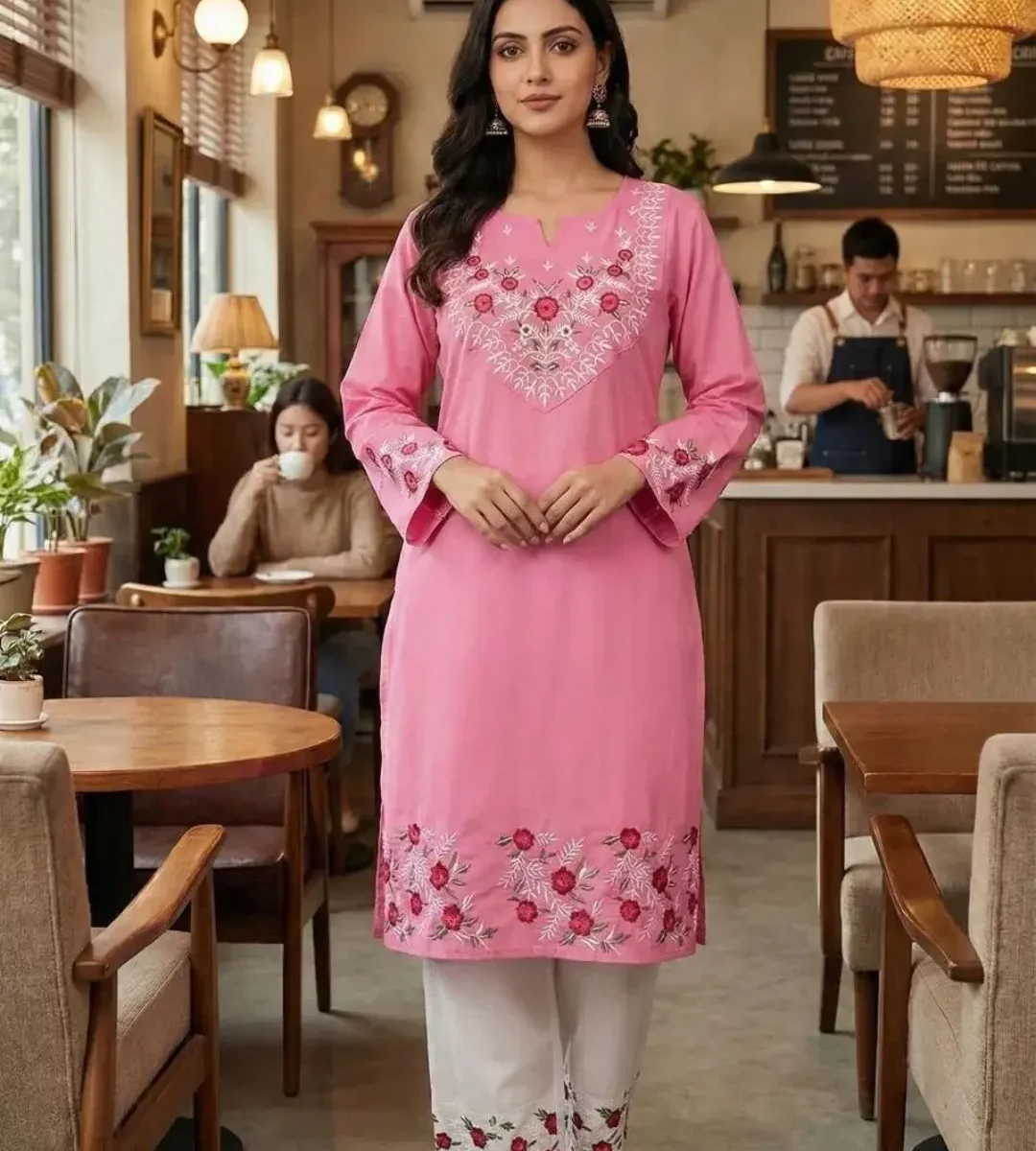 Pink Procin Printed Kurti With Pant