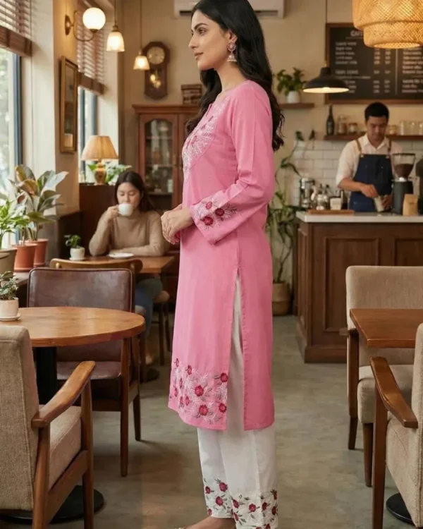 Pink Procin Printed Kurti With Pant