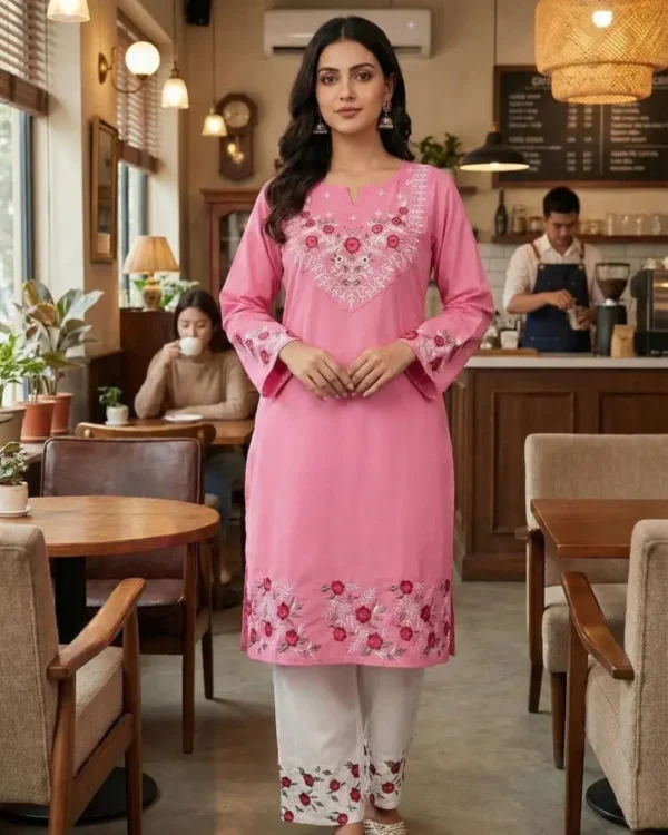 Pink Procin Printed Kurti With Pant