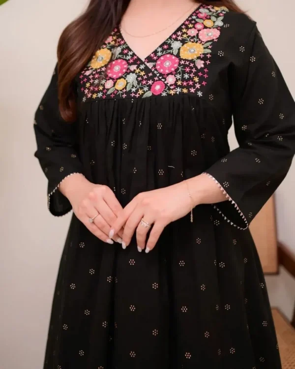 Printed A-Line Black Kurti Pant Set
