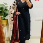 Printed Black Cotton Suit Set