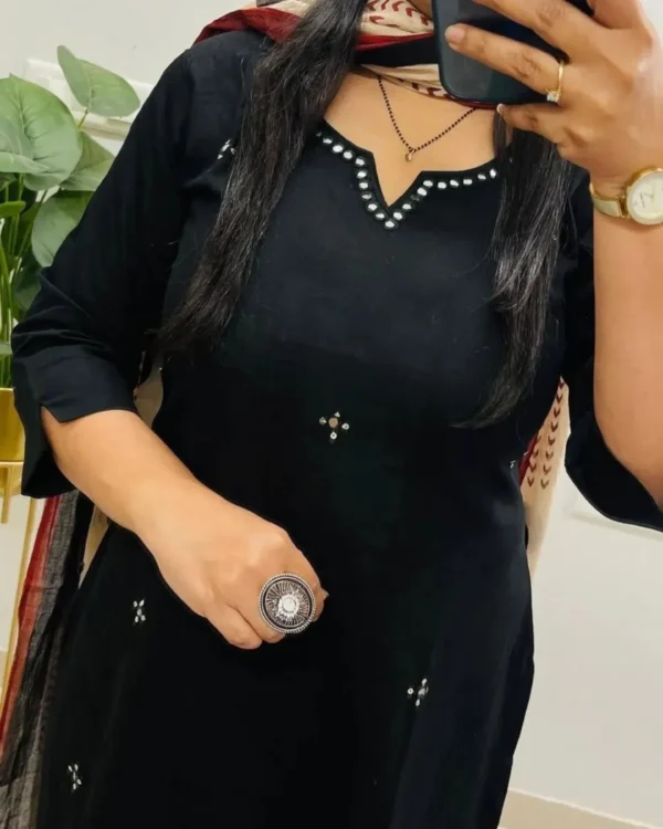 Printed Black Cotton Suit Set