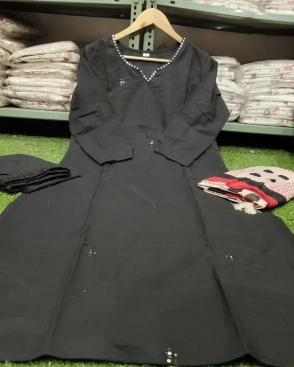 Printed Black Cotton Suit Set