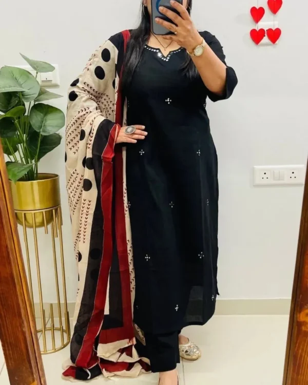 Printed Black Cotton Suit Set