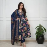 Printed Floral Blue Cotton Suit Set