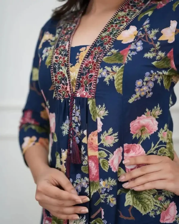 Printed Floral Blue Cotton Suit Set