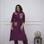 Printed Purple Cotton Kurti With Pant Set