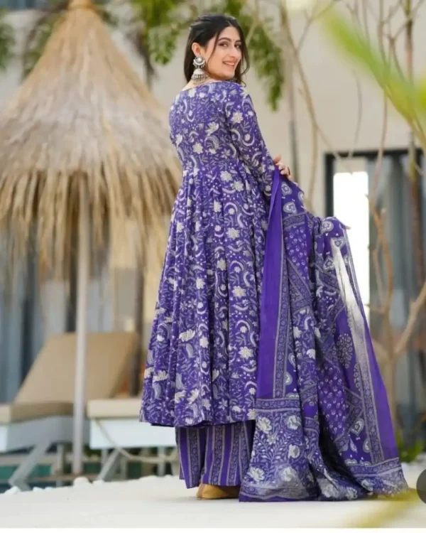 Purple Anarkali Angrakha Style Cotton Suit Set
