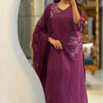 Purple Cotton Kurti Pant Dupatta Set​