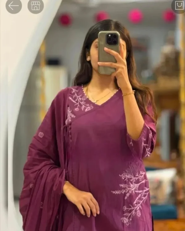 Purple Cotton Kurti Pant Dupatta Set​