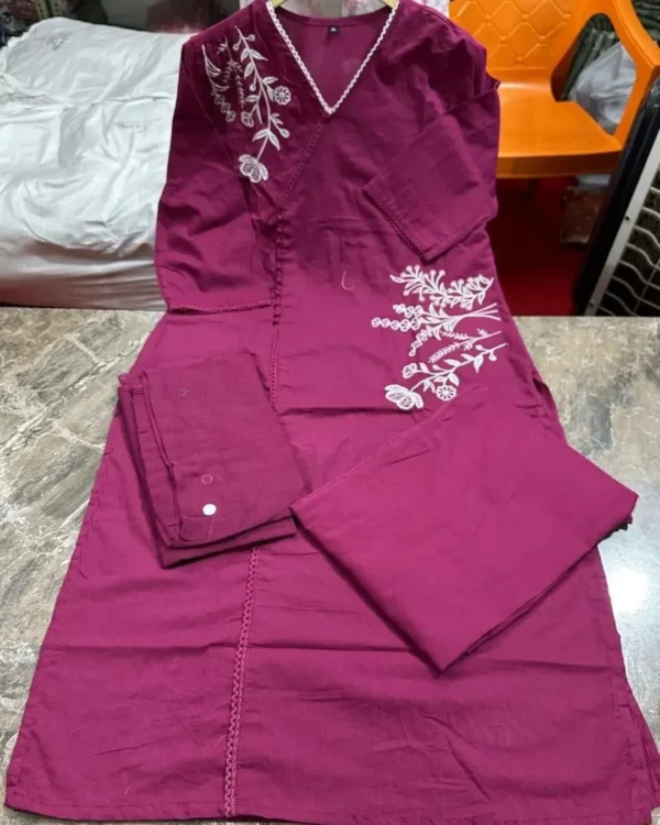 Purple Cotton Kurti Pant Dupatta Set​