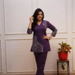 Purple Cotton Office Wear Kurti Pant Set