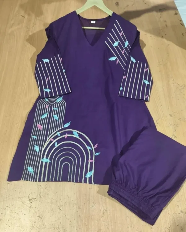 Purple Cotton Office Wear Kurti Pant Set