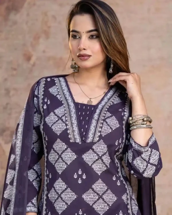 Purple Cotton Party Wear Suit Set