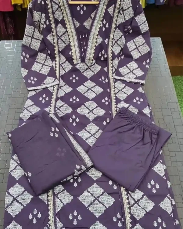 Purple Cotton Party Wear Suit Set