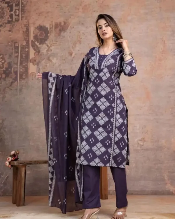 Purple Cotton Party Wear Suit Set