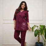 Purple Printed Kurti With Pant Set
