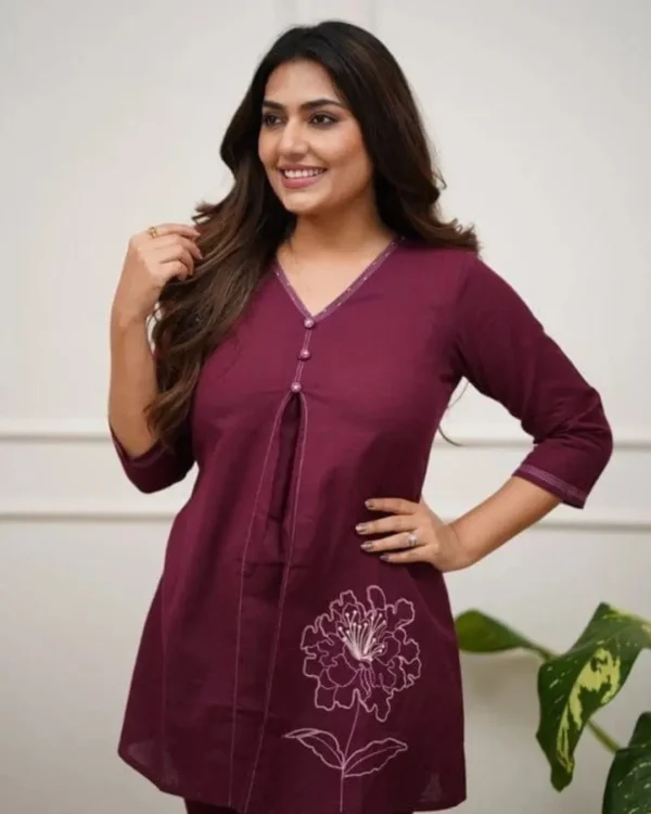 Purple Printed Kurti With Pant Set
