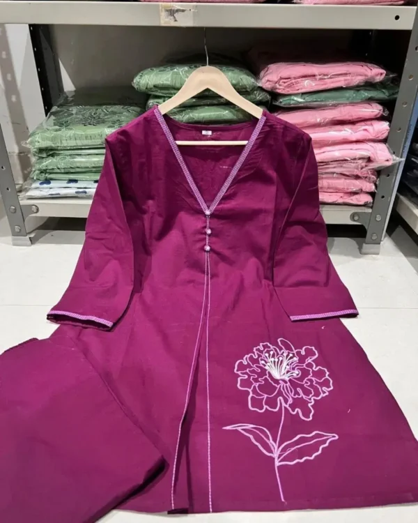 Purple Printed Kurti With Pant Set