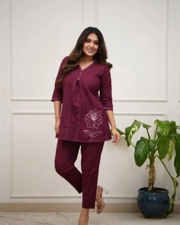 Purple Printed Kurti With Pant Set