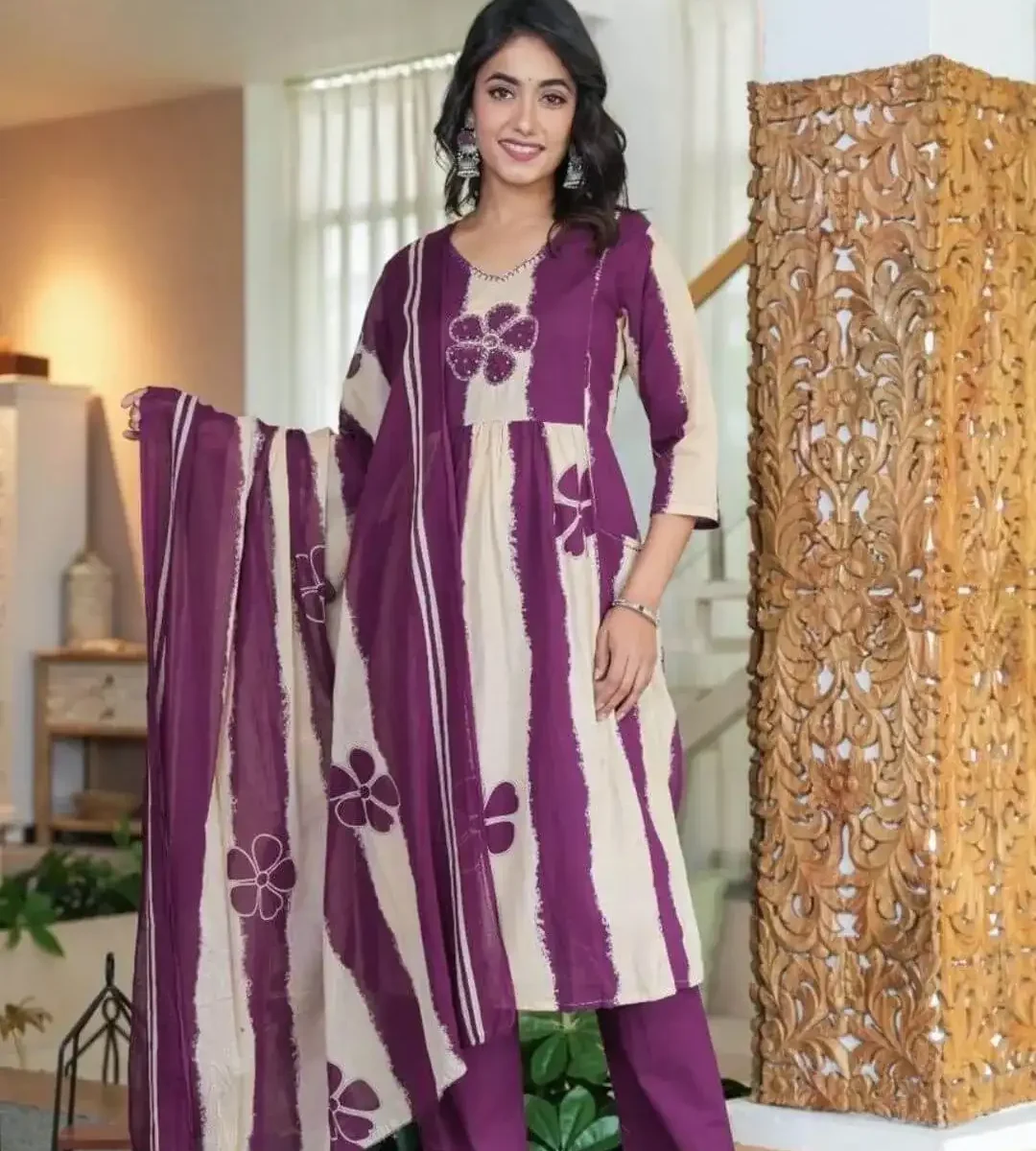Purple South Cotton Suit Set