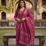 Rani Pink Floral Cotton Kurti Set