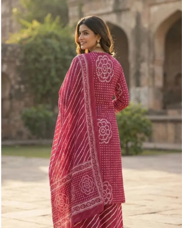 Rani Pink Floral Cotton Kurti Set