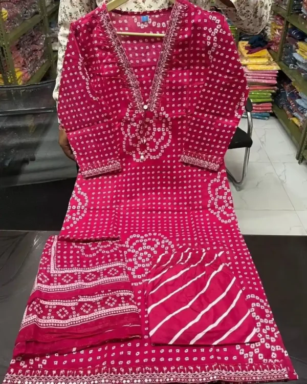 Rani Pink Floral Cotton Kurti Set