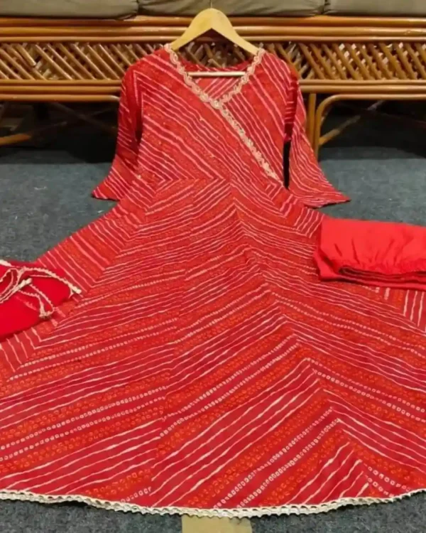 Red Cotton Full Flared Anarkali Suit Set​