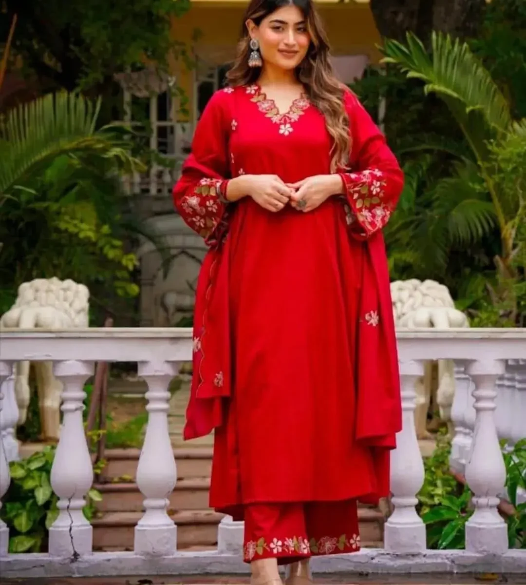 Red Cotton Salwar Suit Set