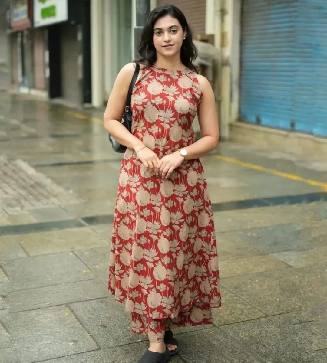 Red Cotton Sleeveless Co-Ord Set