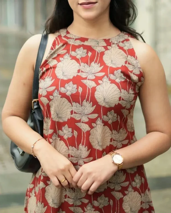 Red Cotton Sleeveless Co-Ord Set Front Side