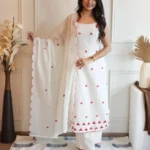 Red Floral With White Kurti Pant Dupatta Set