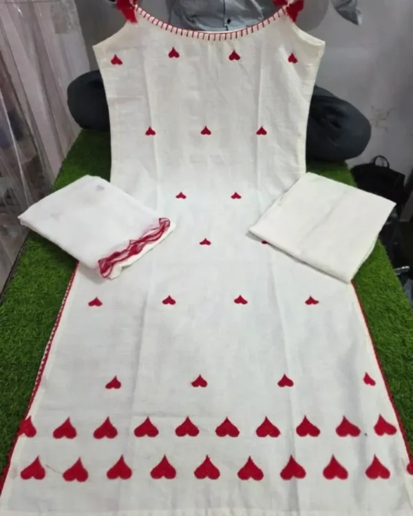 Red Floral With White Kurti Pant Dupatta Set