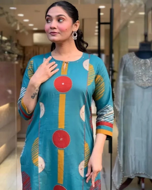 Sky Blue Cotton Kurti Pant Dupatta Set​ (2)