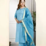 Sky Blue Floral Kurti With Pant