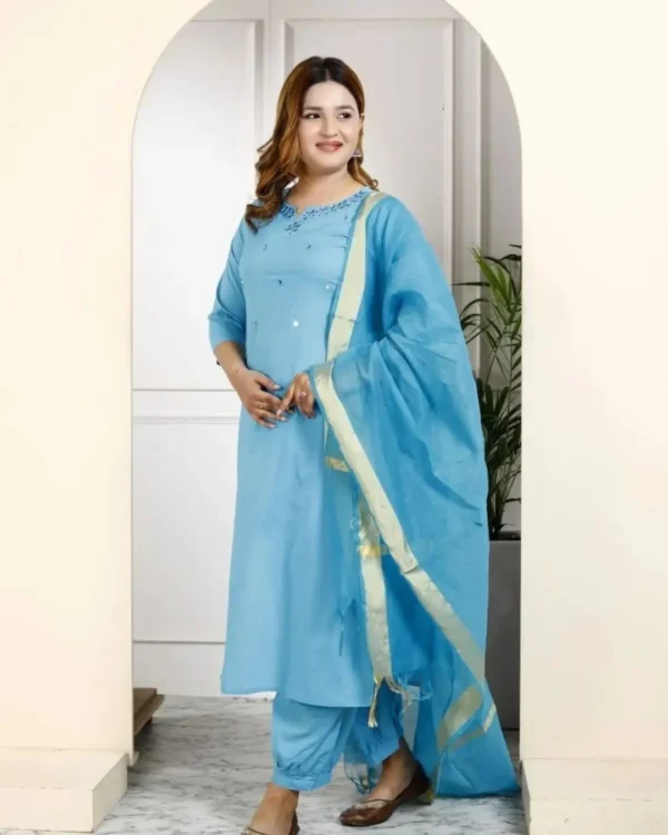 Sky Blue Floral Kurti With Pant