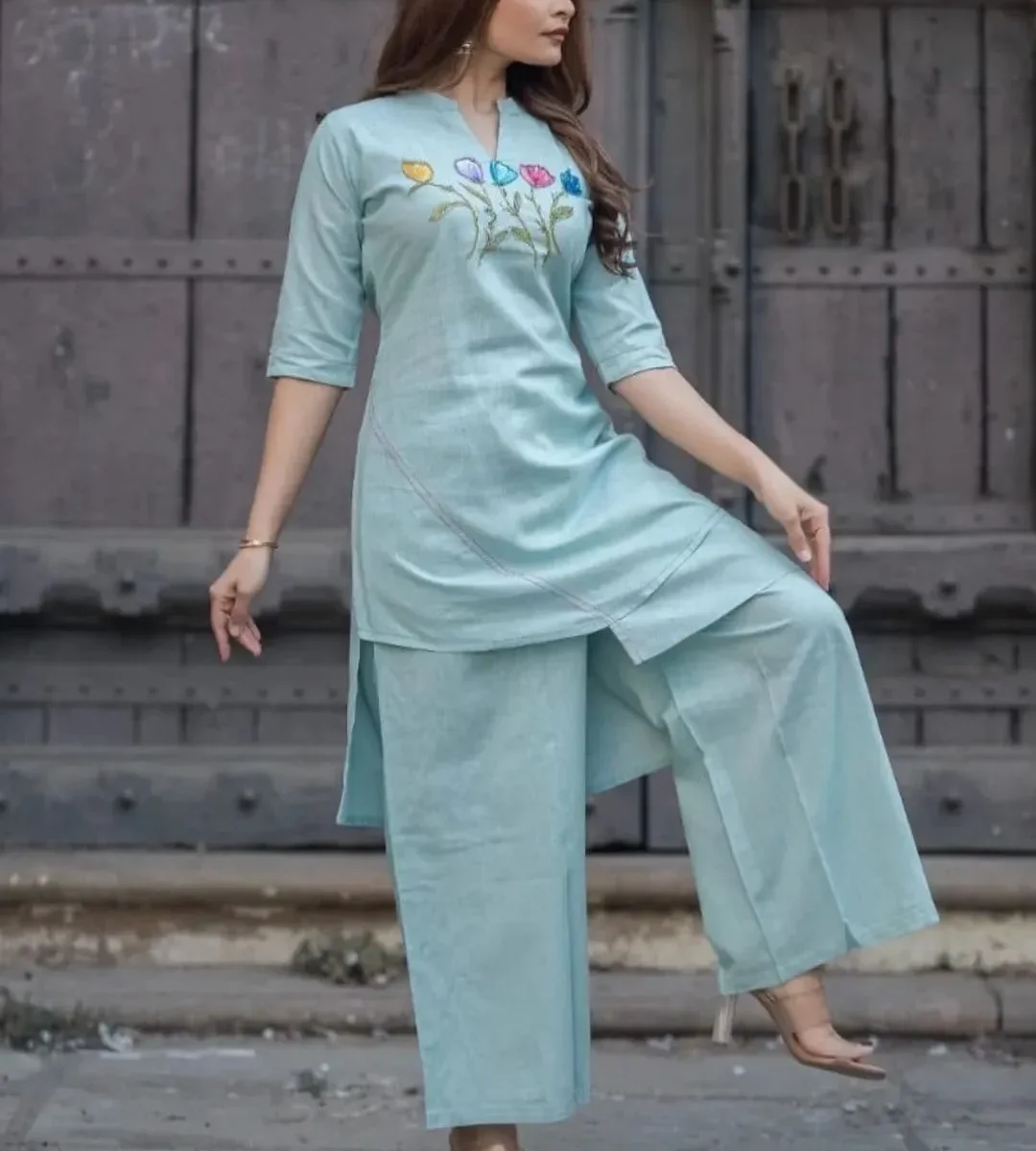 Sky Blue Kurti With Pant Set