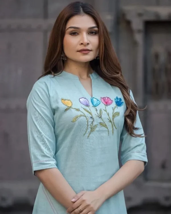Sky Blue Kurti Front neckline