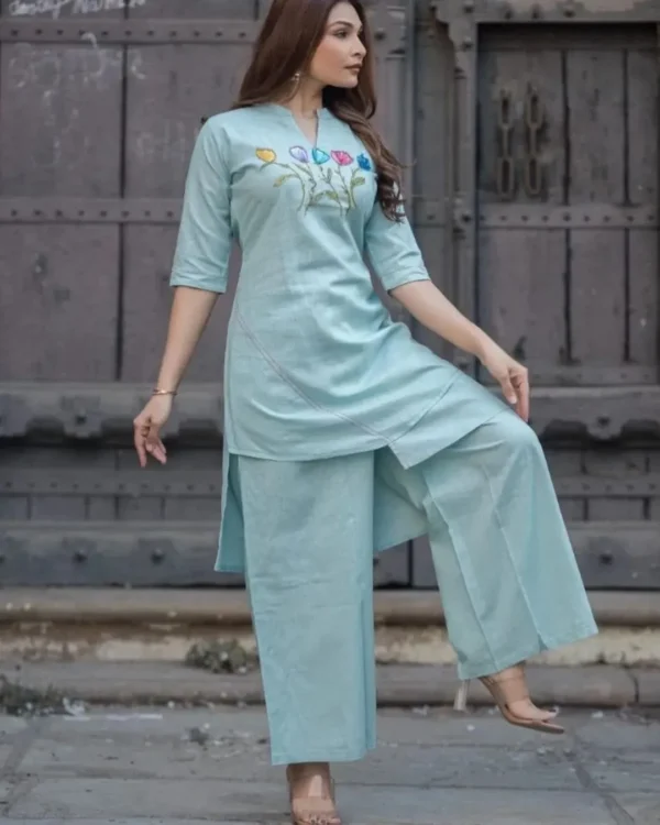 Sky Blue Kurti With Pant Set