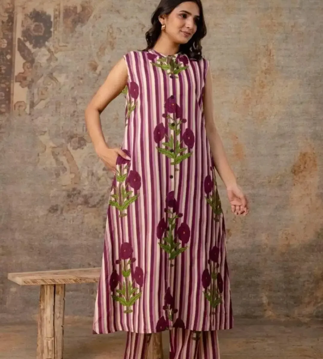 Sleeveless Printed Kurti With Palazzo Set