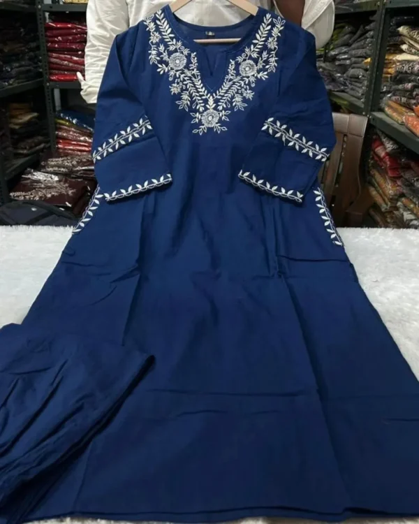 White Blue Cotton Kurti Pant Set