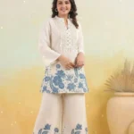 White Color Cotton Kurti Pant Set