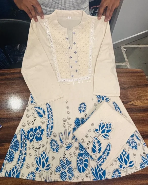 White Color Cotton Kurti Pant Set