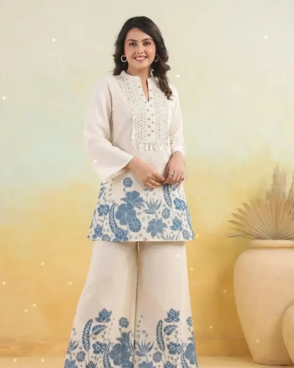 White Color Cotton Kurti Pant Set