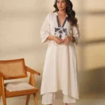 White Color Cotton Printed Kurti Pant Set