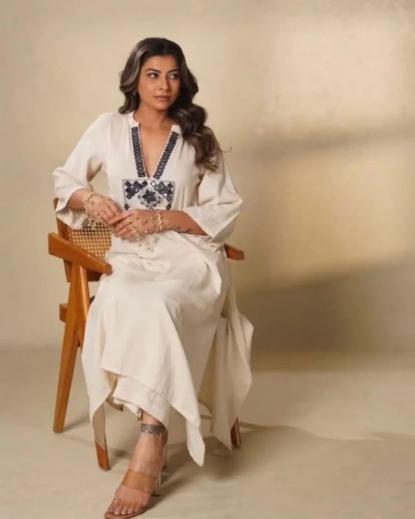 White Color Cotton Printed Kurti Pant Set