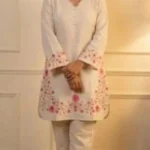 White Cotton Flex Kurti With Pant Set