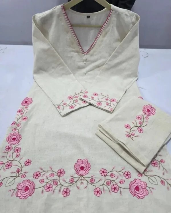 White Cotton Flex Kurti With Pant Set