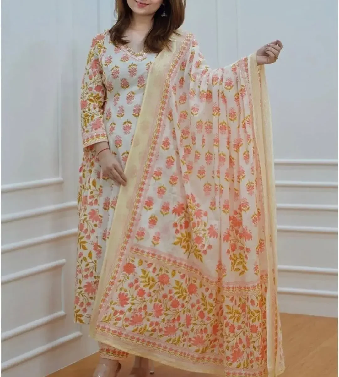 White Digital Print Suit Set
